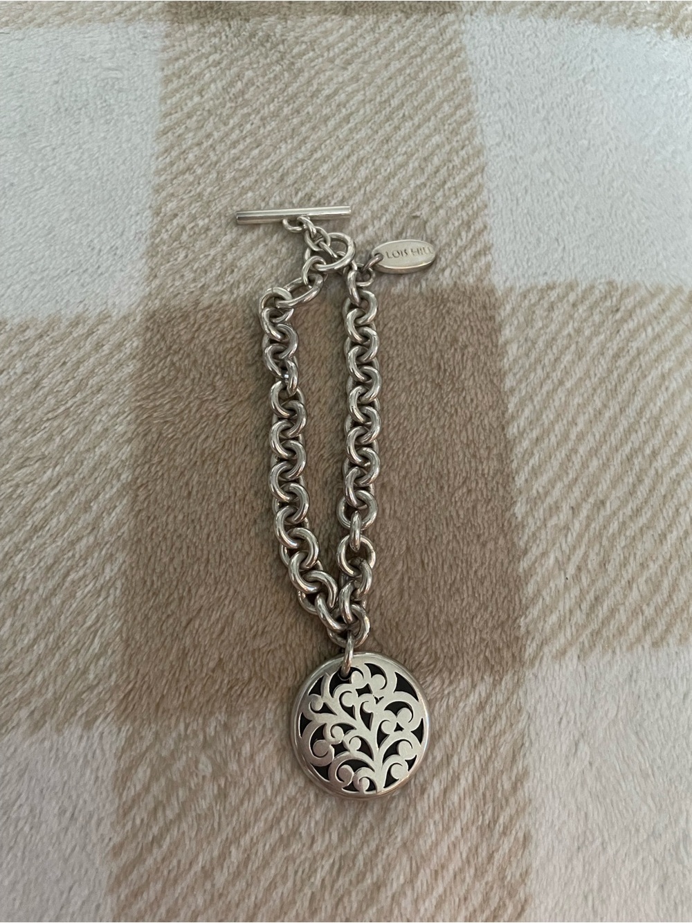 Vintage Lois Hill 925 Sterling Silver Filigree Medallion Toggle Bracelet Jewelry